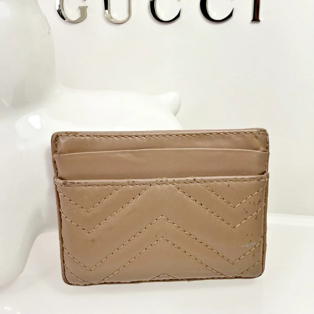 Gucci GG Marmont Card Case In Beige Calfskin Leather